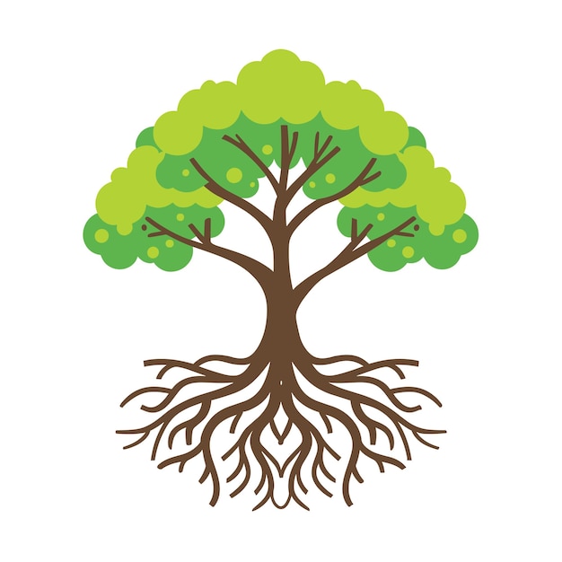 Vector ilustración de árbol con raíces planas