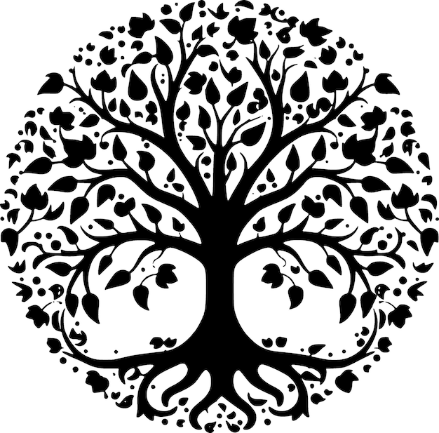 Ilustración de árbol vectorial en blanco y negro