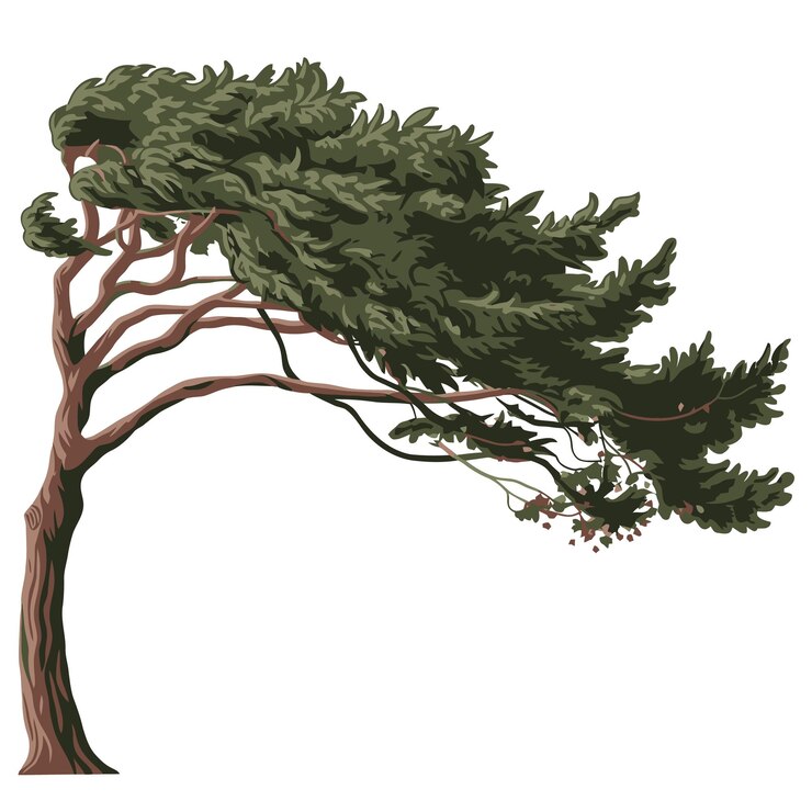Ilustración de árboles barridos por el viento Naturaleza y resiliencia Arte conceptual