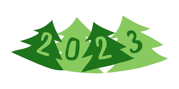 Ilustración de árboles verdes de Navidad con números 2023 Vacaciones de Año Nuevo Decoración de Nochebuena