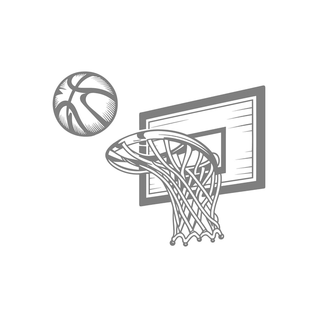 Ilustración de aro y pelota de baloncesto