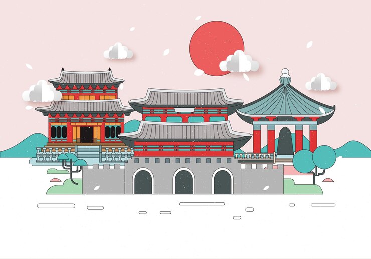 Ilustración de la arquitectura tradicional coreana