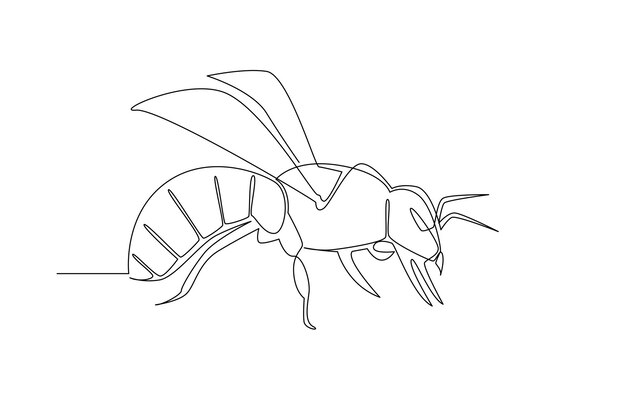 Ilustración de arte para abejas melíferas. Una línea simple y un concepto de línea de hexágono de dibujo de abeja melífera