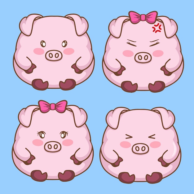 Ilustración de arte adhesivo de cerdo lindo conjunto de vectores