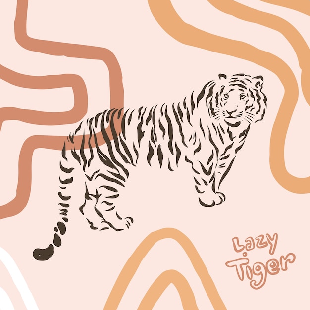 Ilustración de arte animal de tigre perezoso