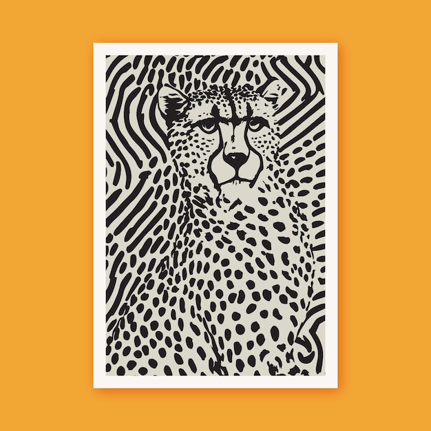 Ilustración del arte animal de tinta negra moderna de leopardo