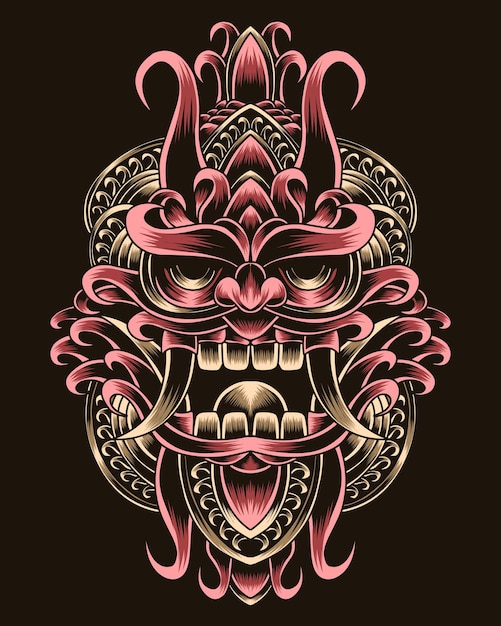 Ilustración de arte barong balinés con tallas encantadoras