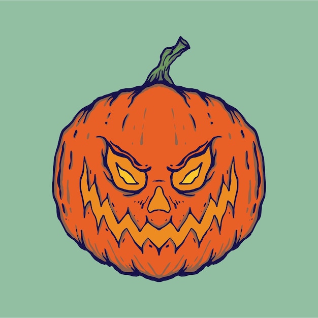Ilustración de arte de calabaza de Halloween vector premium de estilo dibujado a mano para el logotipo de la etiqueta engomada del tatuaje, etc.