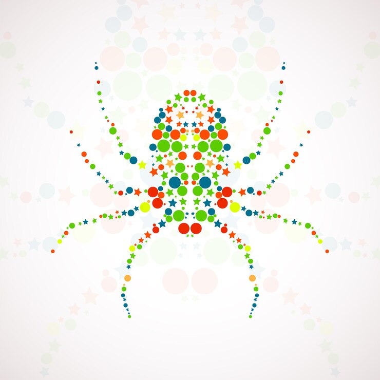 Vector ilustración de arte colorido de dibujos animados de araña abstracta