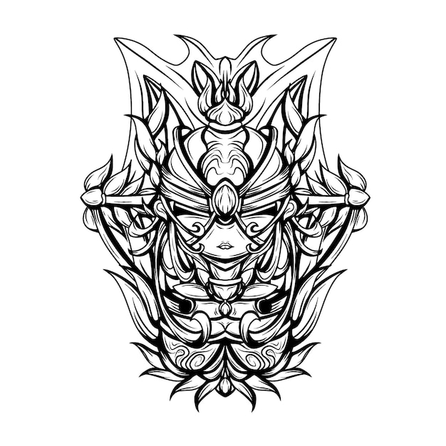 Ilustración de arte de dama ciega con grabado silueta en blanco y negro