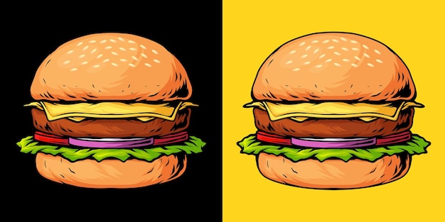 Vector ilustración de arte de dibujos animados de vector de hamburguesa sobre fondo aislado