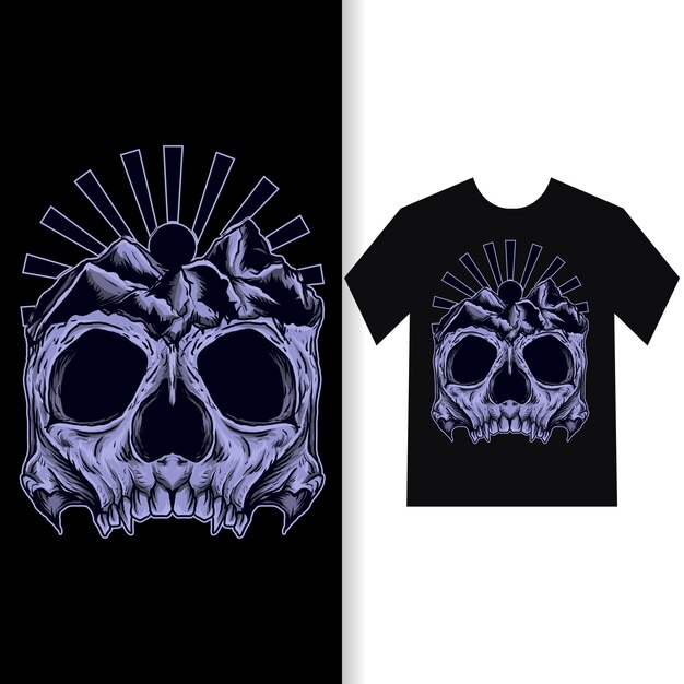 ilustración de arte y diseño de camiseta calavera de montaña