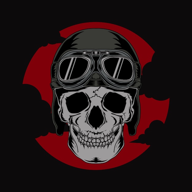 Vector ilustración de arte y diseño de camiseta cráneo con casco piloto premium