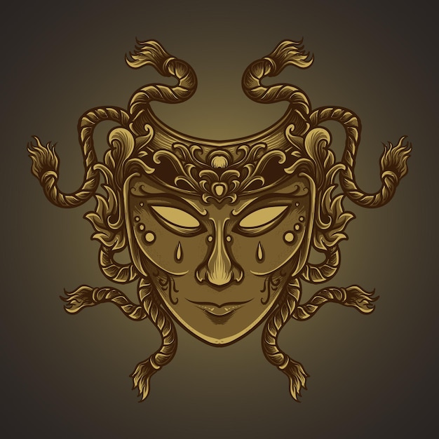 Vector ilustración de arte y diseño de camiseta mujer de lujo máscara grabado ornamento