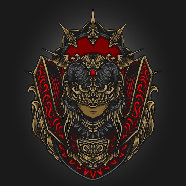 Ilustración de arte y diseño de camiseta reina de la oscuridad grabado ornamento
