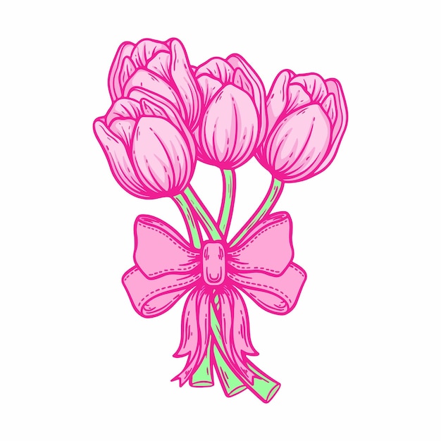 Ilustración de arte diseño de pegatina de flor de tulipán rosa