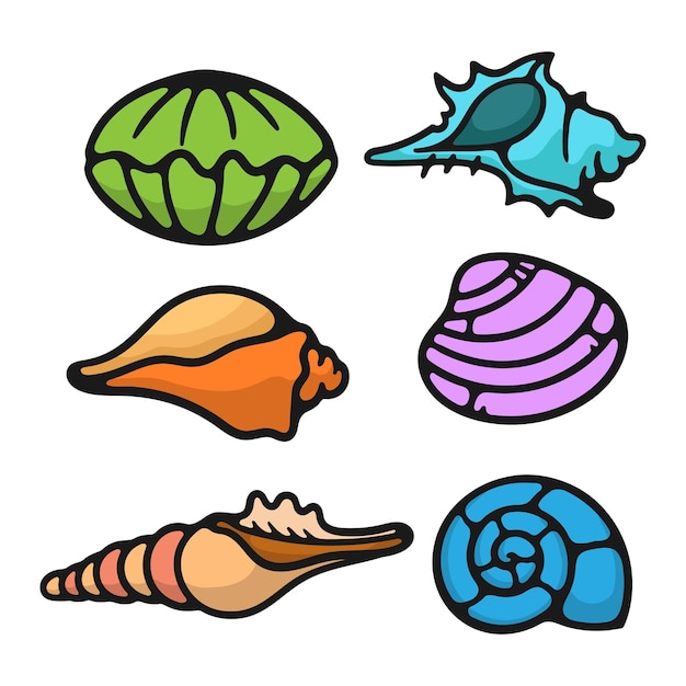 Ilustración de arte diseño plano concha de mar colorida buena para pegatina