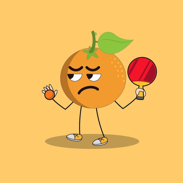 Vector ilustración de arte doodle kawaii frutas símbolo carácter naranja mascota actividad jugar tenis de mesa