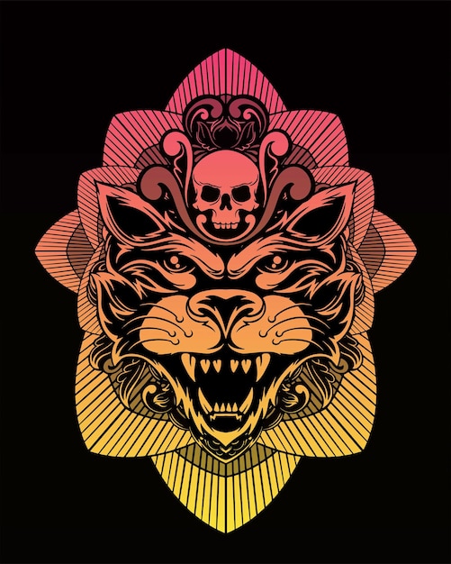 Ilustración de arte de gato y diseño de camiseta Vector Premium