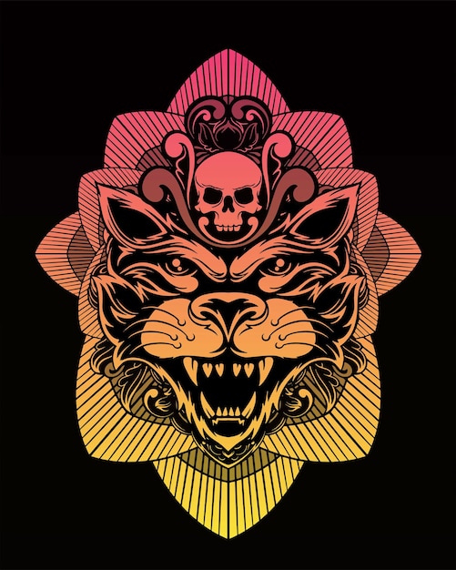 Ilustración de arte de gato y diseño de camiseta vector premium