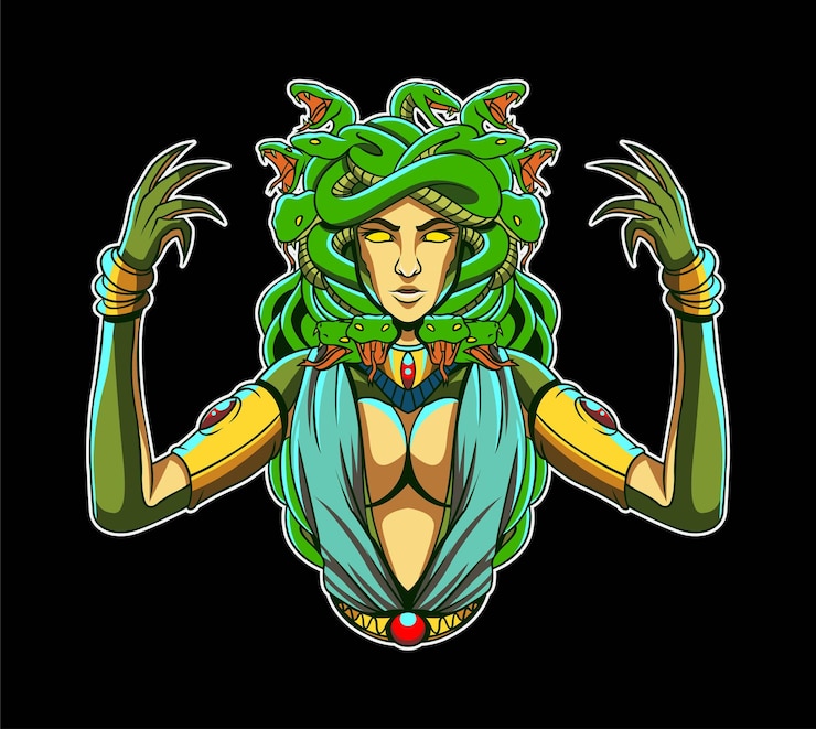 Vector ilustración de arte de halfbody medusa logo