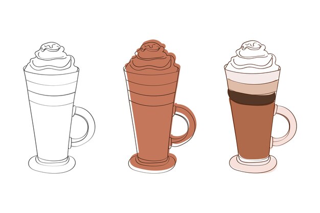 Ilustración de arte de línea de bebidas de café helado