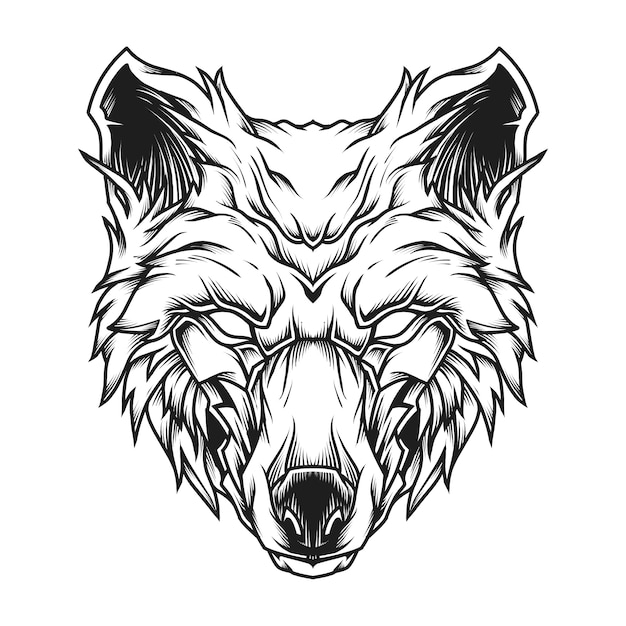 Ilustración de arte de línea de cabeza de lobo