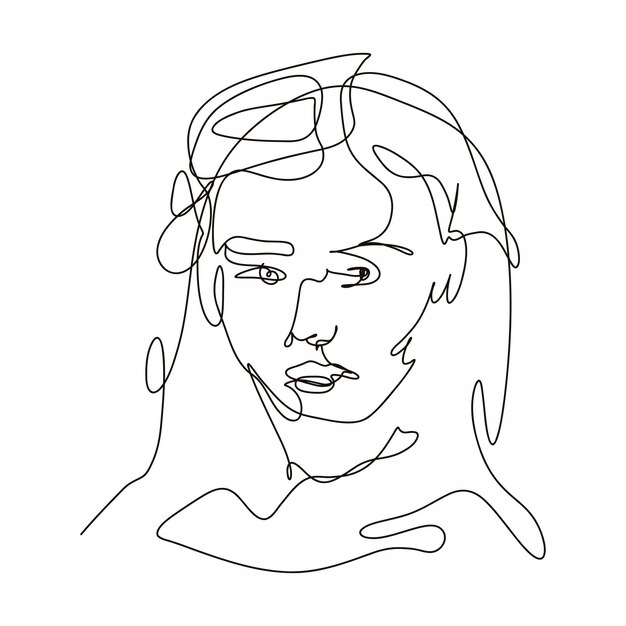 Ilustración de arte de una línea dibujada a mano mujer cara dibujo de línea continua