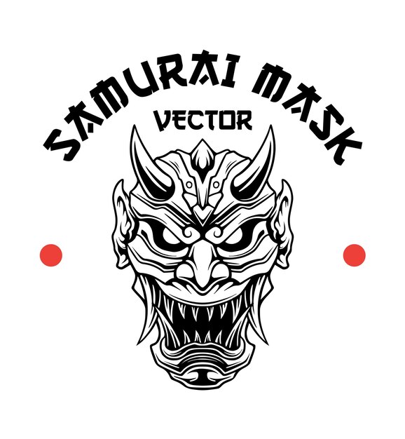 Ilustración de arte de línea del diseño de máscara de samurai de icono