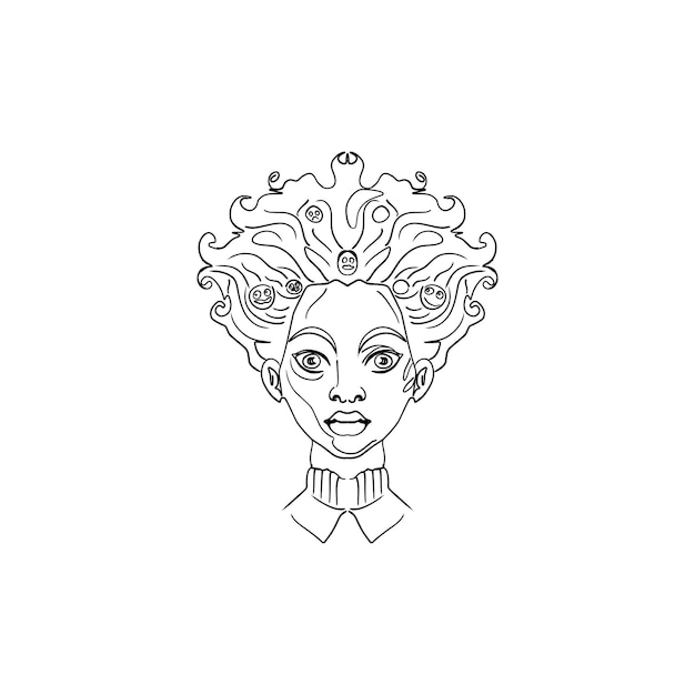 Ilustración de arte de línea facial psicológica gótica africana de Halloween