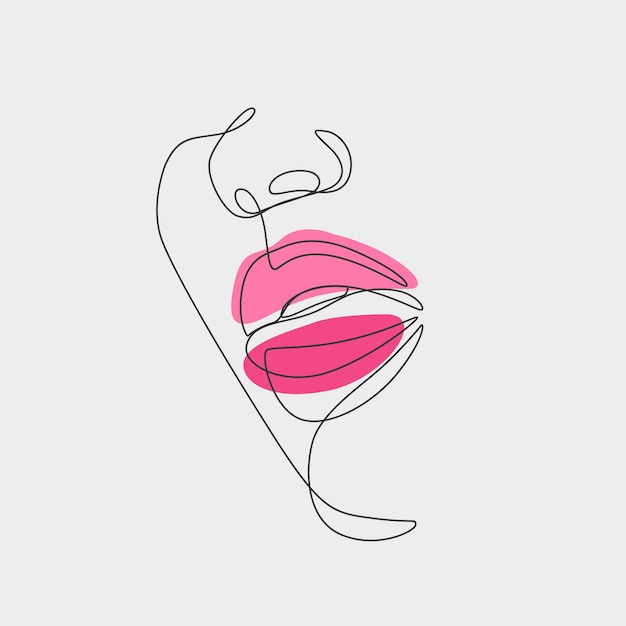 Vector ilustración de arte de línea de labios rojos de estilo de una línea