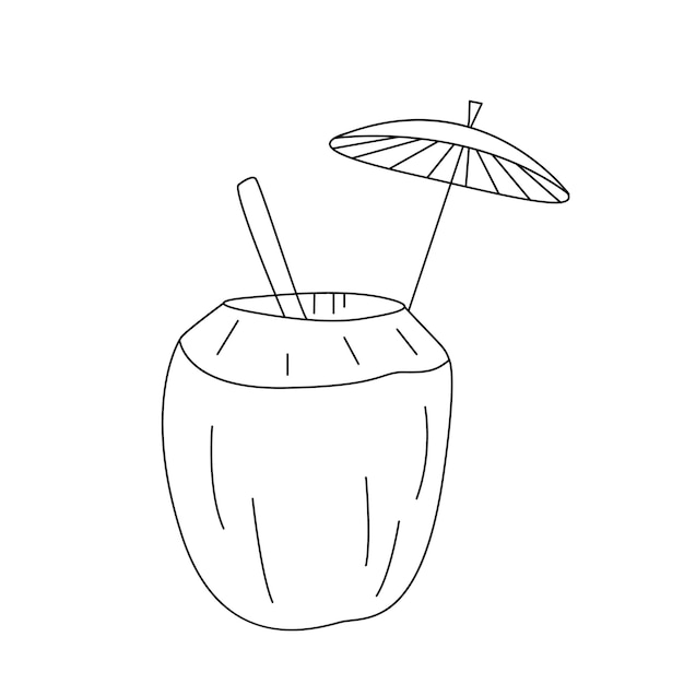 Ilustración de arte de línea de leche de coco Esquema de cóctel Vector aislado