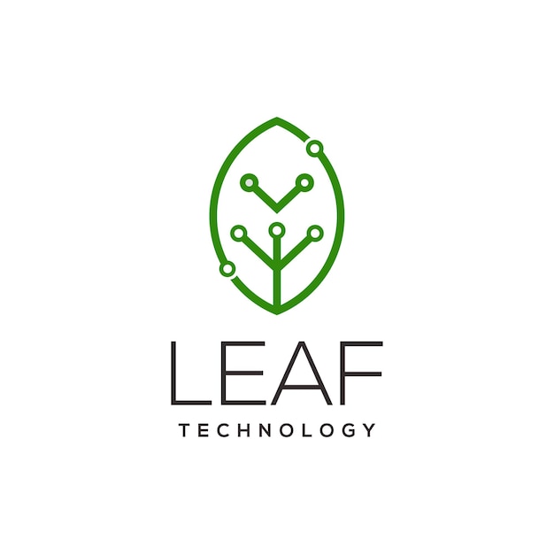 Ilustración de arte de línea de logotipo de tecnología de hoja