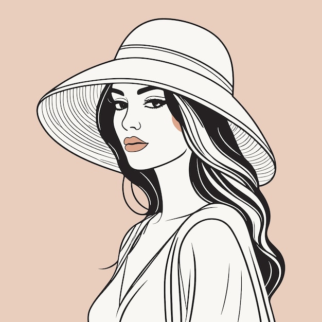 Ilustración de arte de una línea de mujer arte boho moderno diseño de mediados de siglo
