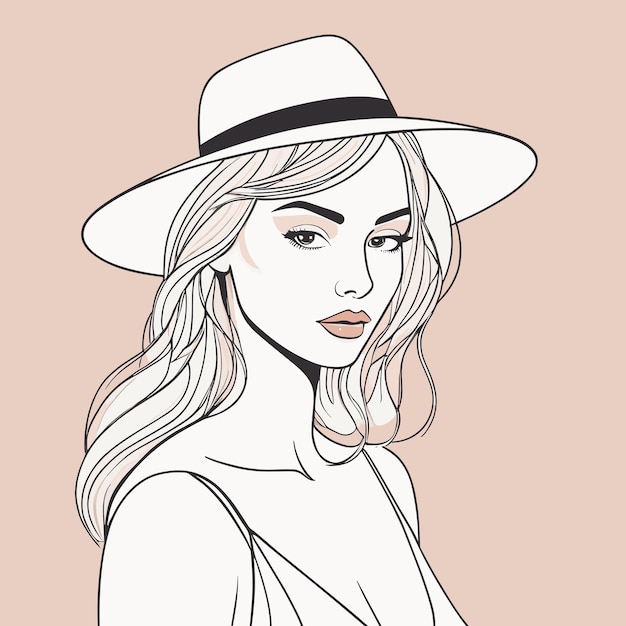 Ilustración de arte de una línea de mujer arte boho moderno diseño de mediados de siglo