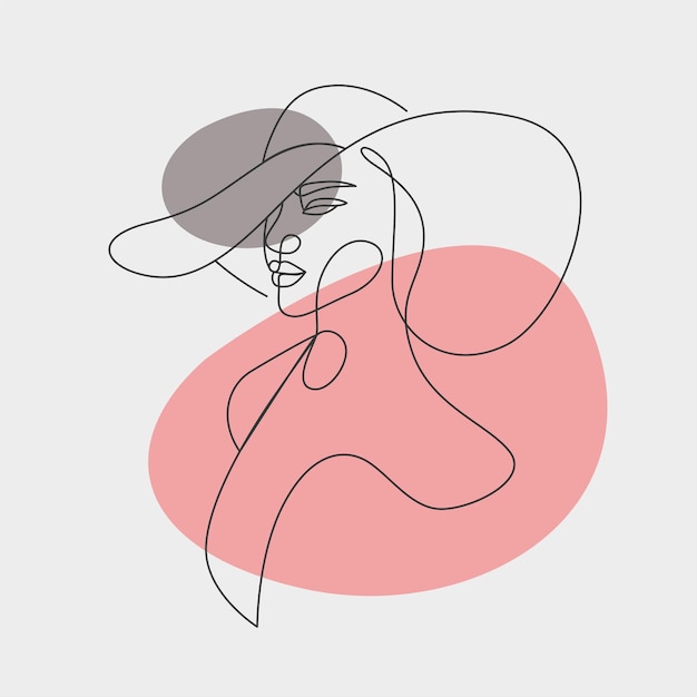 Vector ilustración de arte de línea de mujer con un sombrero de estilo de línea única