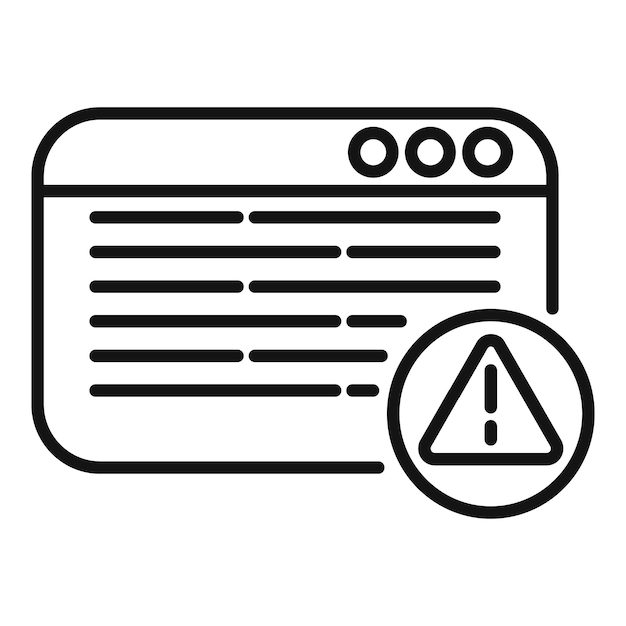 Ilustración de arte de línea de un navegador web con símbolo de alerta de error