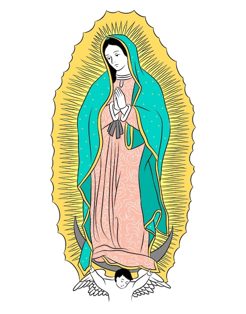 Ilustración de arte de línea de Nuestra Señora de Guadalupe