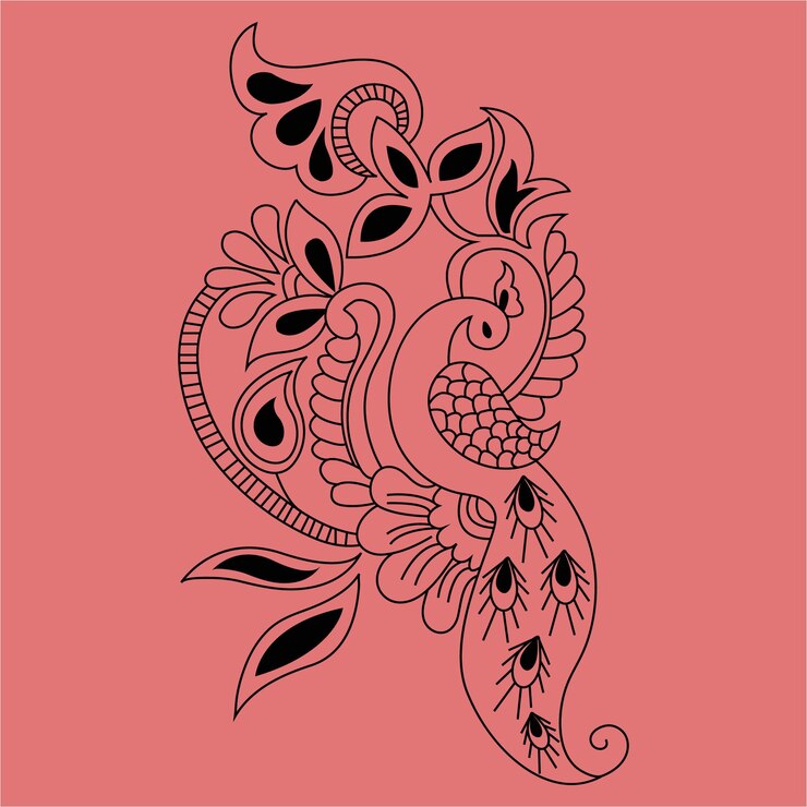 Ilustración de arte de línea de pavo real dibujada a mano por vector