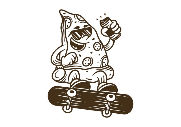 Vector ilustración de arte de línea de un personaje de pizza saltando en patineta