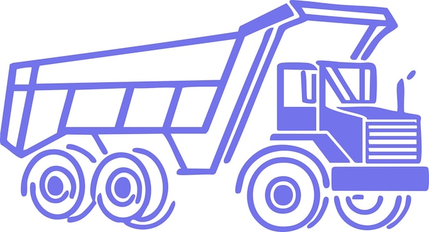 Ilustración de arte de línea púrpura simple de un camión de descarga perfecto para la construcción o el transporte