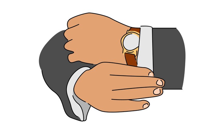 Vector ilustración de arte de línea de reloj de muñeca en la mano de un hombre de negocios en traje