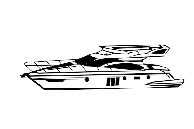 Ilustración de arte de línea de silueta de barco aislado en blanco