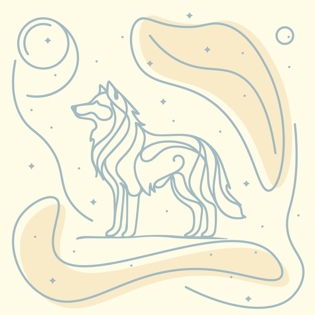 Ilustración de arte de una línea de silueta de lobo dibujada a mano.