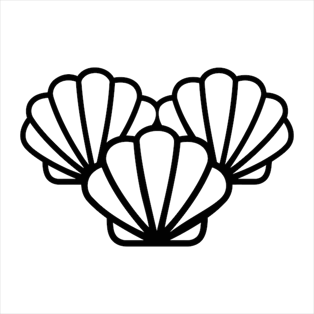 Ilustración de arte de línea simple de tres conchas de vieiras en blanco
