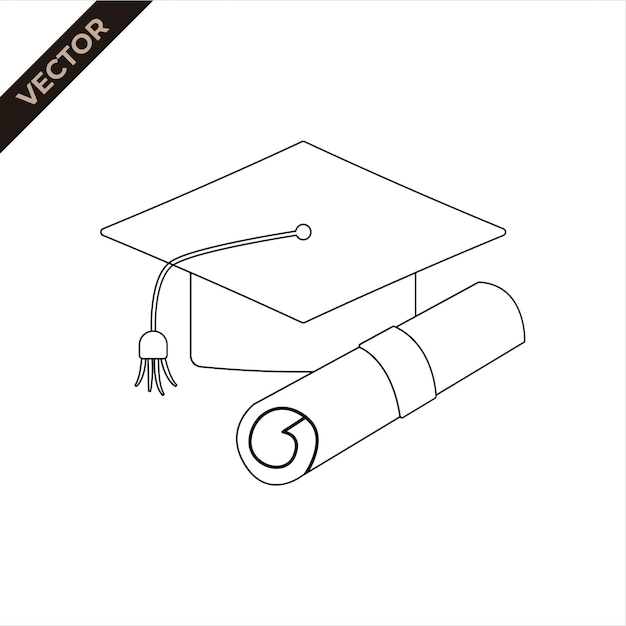 Ilustración de arte de línea de sombrero Toga Ilustración vectorial con tema educativo De vuelta a la escuela