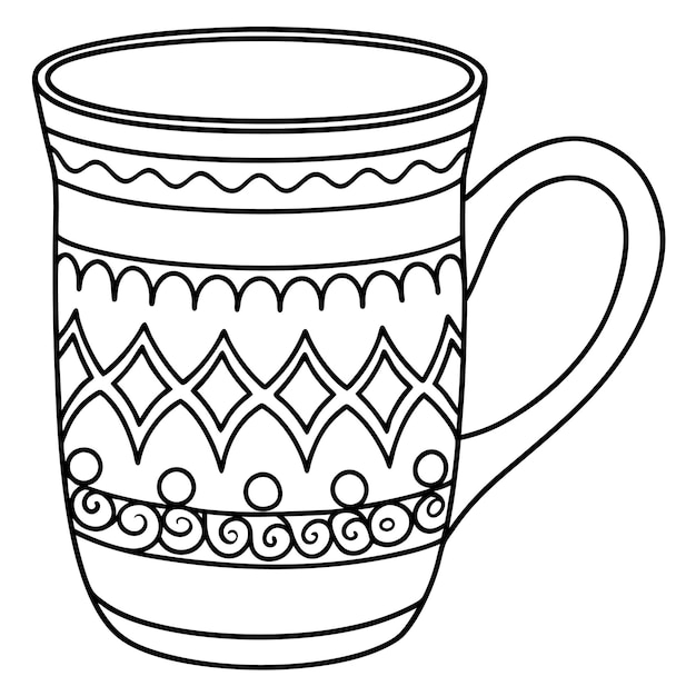Ilustración de arte de línea de taza decorativa marca de cervecería de vidrio maquete de recipiente de cafeína