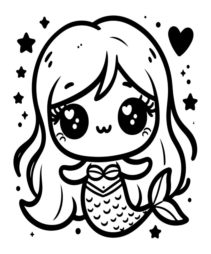 Ilustración de arte de línea vectorial simple mermaid página de colorear ai generado