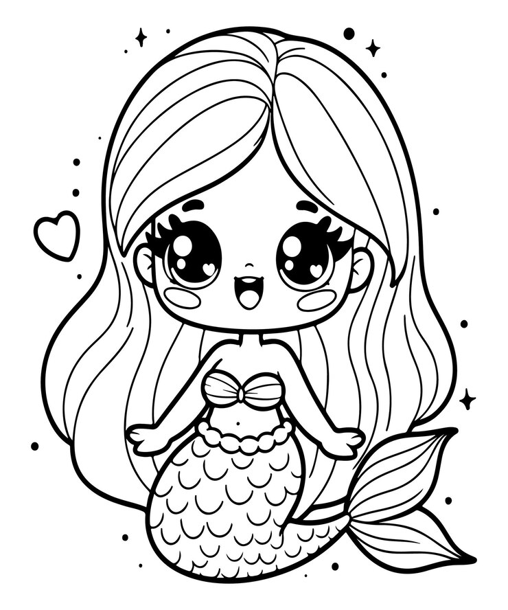 Ilustración de arte de línea vectorial simple mermaid página de colorear ai generado