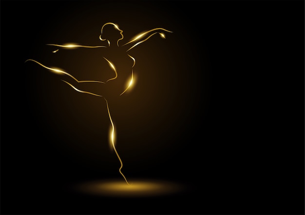 Vector ilustración de arte lineal de una bailarina dorada
